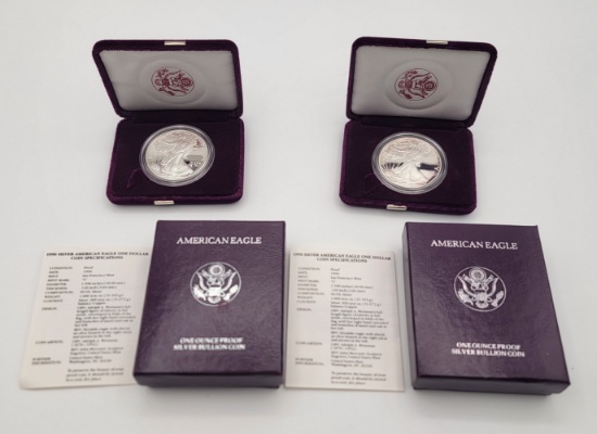 (2) 1990-S American Silver Eagle Proof Coins