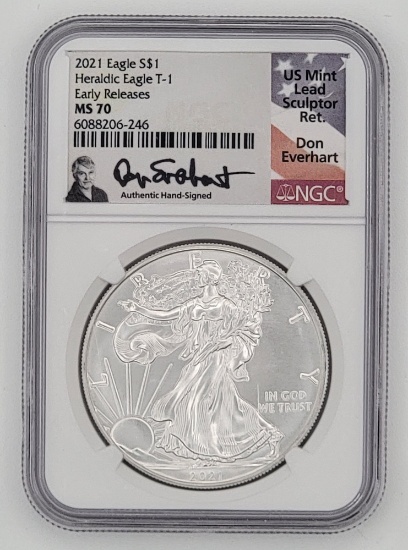 2021 American Silver Eagle Type 1 Coin NGC MS 70 Early Releases