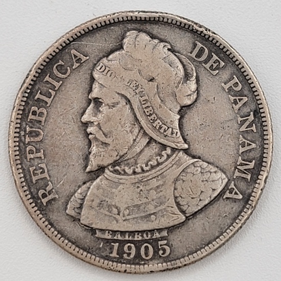1905 Panama 50 Centesimos Silver Coin