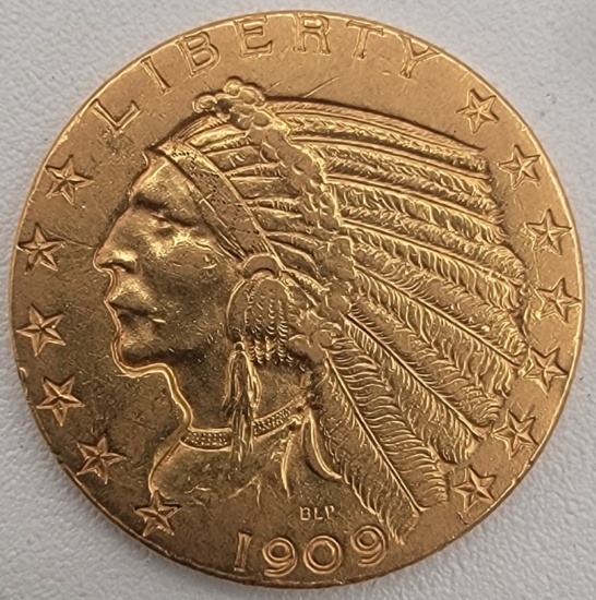 1909-D United States $5.00 Indian Head Gold Coin