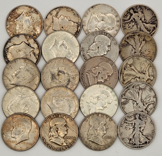 $10 Face Value Of 90% Silver U.S. Half Dollars