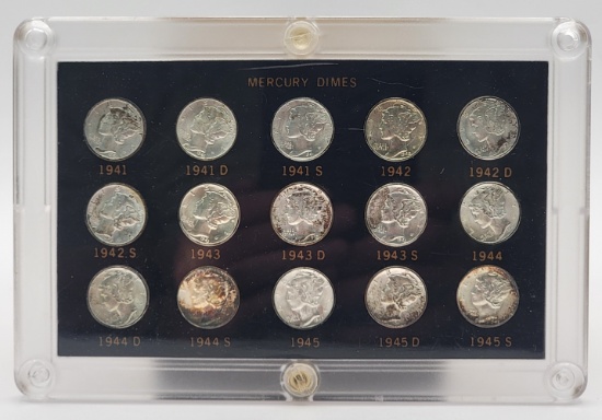 15 Pc. "U.S. WWII 1941-45" Uncirculated Mercury Silver Dime Set