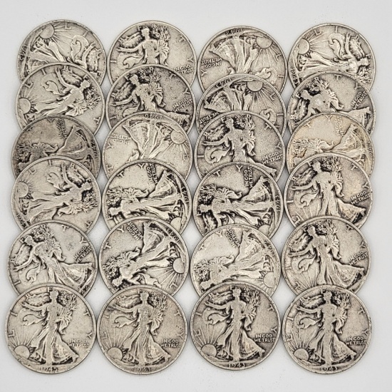 $12 Face Value Of 90% Silver U.S. Walking Liberty Half Dollars