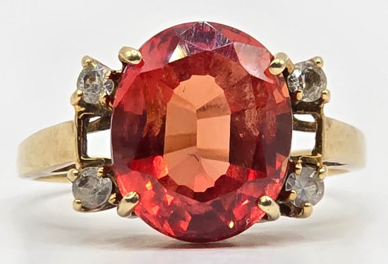 Ladies 10K Yellow Gold Orange & White Sapphire Cocktail Ring