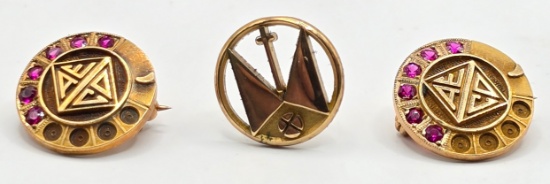 Mixed Lot Of Three 10K Yellow Gold Service Pins
