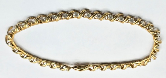 Ladies 10K Yellow Gold White Sapphire Tennis Bracelet