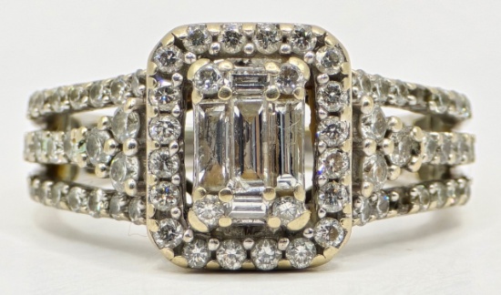 Ladies 14K White Gold Diamond Cluster Statement Ring