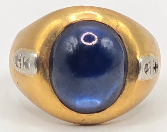 Vintage 10K Yellow Gold Blue Sapphire & Diamond Ring
