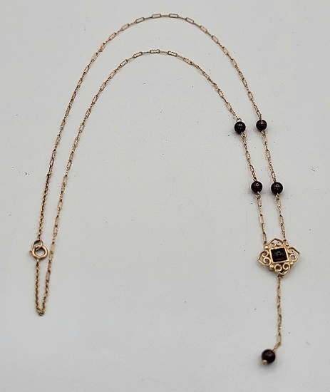 Ladies Vintage 14K Yellow Gold Garnet Necklace