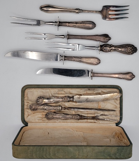 (9) Large Sterling Silver Handle Flatware Serving Pieces