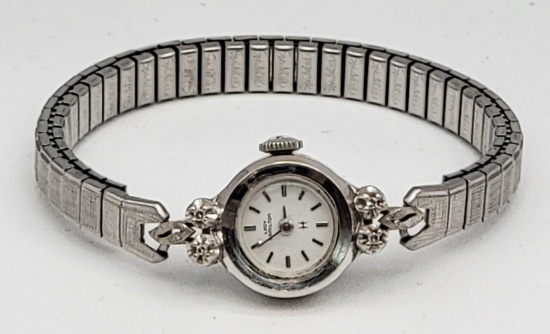 Vintage Lady Hamilton 14K White Gold Diamond Wristwatch