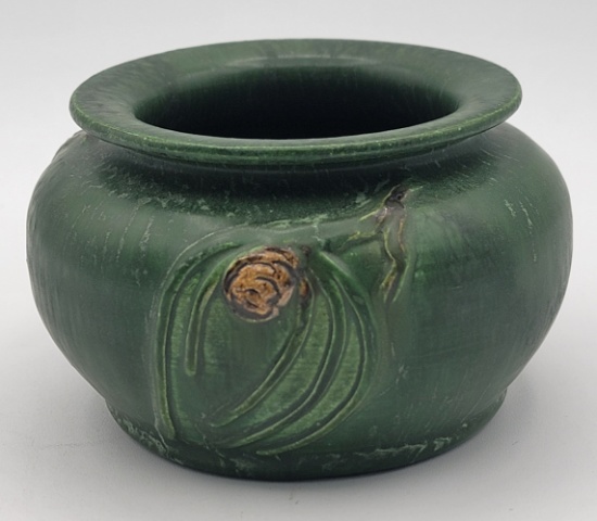 Ephraim Faience Art Pottery Northwoods Pine Cone Cabinet  Vase
