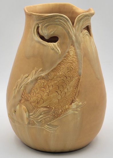 Ephraim Faience Art Pottery Koi Fish Vase