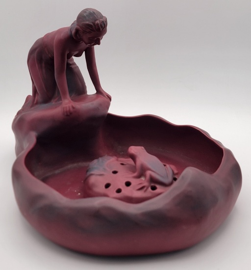 Van Briggle Pottery "Lady Of The Lake" Bowl & Frog Flower Holder