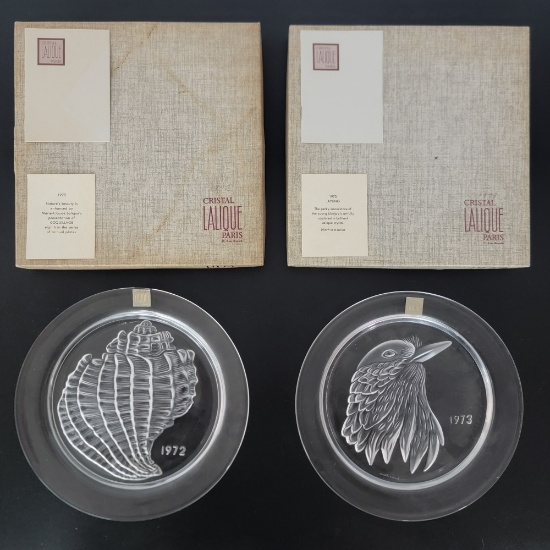 1972 & 1973 Lalique Crystal Annual Plates NIB