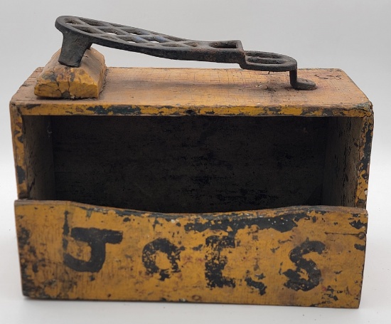 Antique Painted Wood & Cast Iron Shoe Shine Box