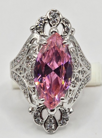 Ladies Bella Luce Sterling Silver Pink & White Diamond Simulant Ring