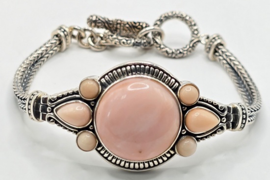 Ladies Sterling Silver Pink Opal Toggle Clasp Bracelet