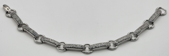 Ladies Sterling Silver Open Link CZ Bracelet