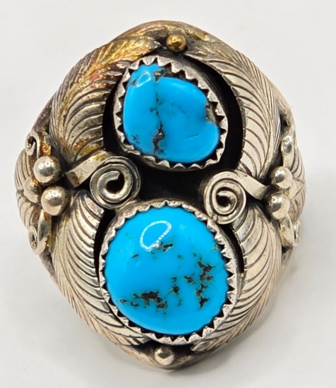 Vintage Native American Turquoise  Sterling Silver Men's Ring