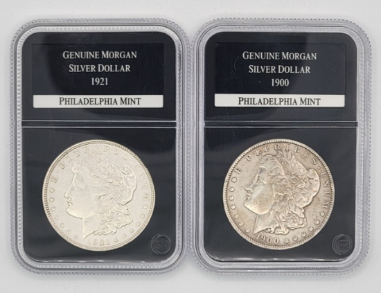 1900 & 1921 United States Morgan Silver Dollars PCS Genuine