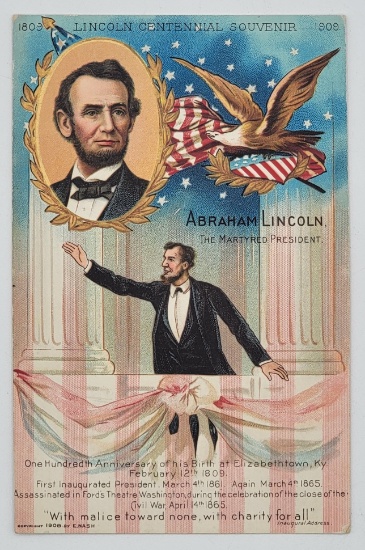 1909 President Abraham Lincoln Centennial Souvenir Postcard