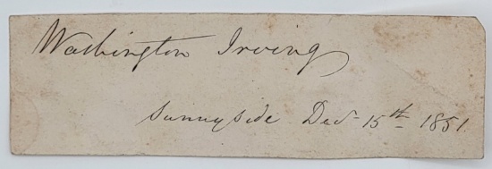 Writer Washington Irving Cut Signature Dated Dec. 15th 1851