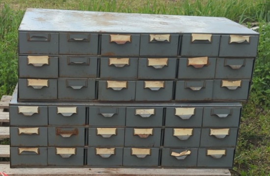 Vtg Industrial 18 Drawer Metal Stackable Cabinet