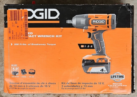 Ridgid 18V 3-Speed 1/2" Impact Wrench Kit. Pt#R86215K.