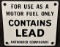 SSP Gas Pump Contains Lead Sign