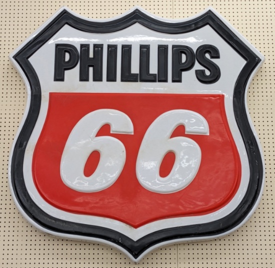 Large Phillips 66 Embossed Lighted Adv Sign 58x56