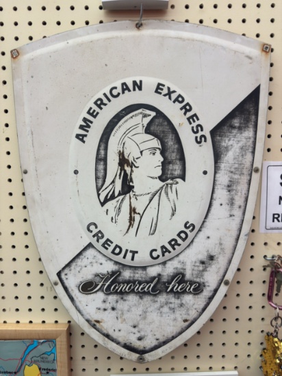 Vintage DST American Express Embossed Shield Sign