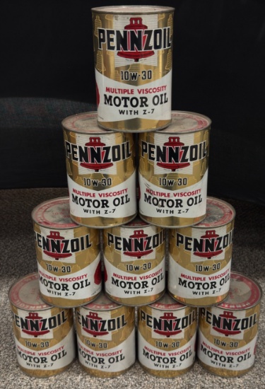 (10) Full 1qt Pennzoil Motor Oil Cans