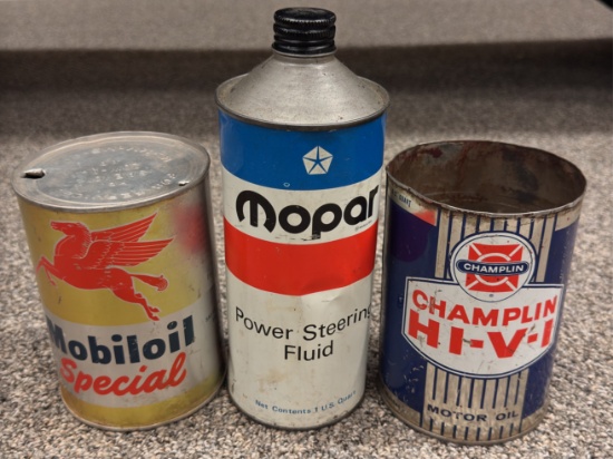 Mobiloil, Mopar, & Champlain 1qt Oil Cans