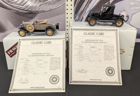 Danbury Mint 1925 Ford Model T Runabout & 1931 Ford Model A Deluxe Roadster Replica Vehicles
