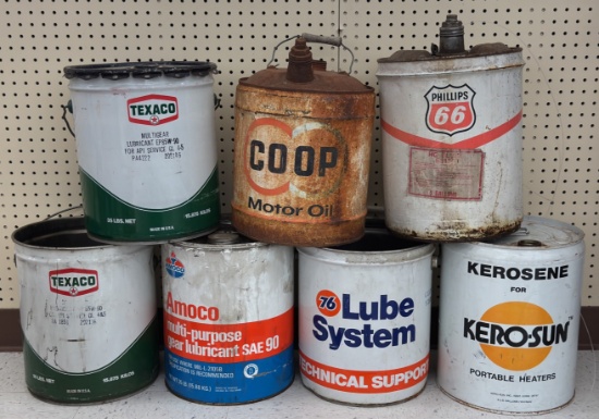 Lot Of Vintage 5 Gallon Oil / Grease Cans