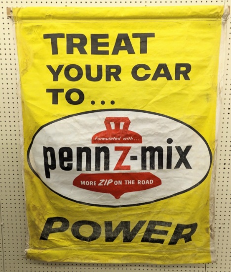 Vintage Pennzoil Penn Z-Mix Canvas Adv Banner