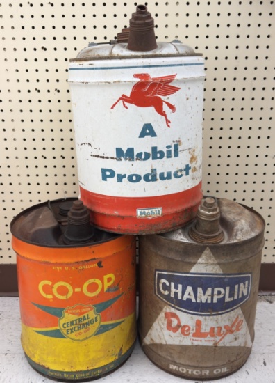 (3) Vintage 5 Gallon Motor Oil / Gasoline Cans