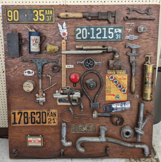1920s-30s Automotive Shop Mounted Memorabilia Display