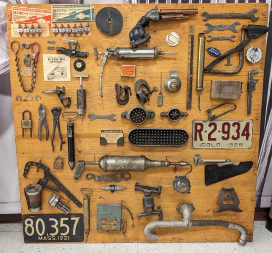 1920s-30s Automotive Shop Mounted Memorabilia Display
