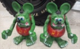 Lot Of 2 Cast Metal Rat Fink Statues
