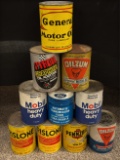 (10) Vtg Full 1qt Motor Oil Cans