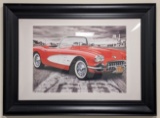 Framed Red 1956 Corvette Photograph