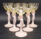 (6) Cambridge Pink Nude Stems with Yellow Uranium Cocktail Glasses
