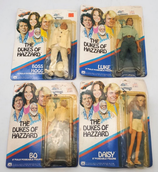 (4) Mego 1981 The Dukes of Hazzard 8" Fully Poseable Figures in Original Packeages