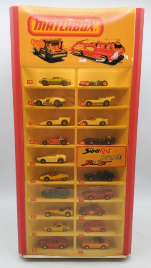 Vintage Matchbox Rotating Display Case Superfast Rolamatics Streakers 1970Õs with 49 Cars
