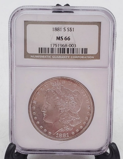 Graded 1881 s Silver Morgan $1 One Dollar Coin MS66