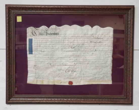 Antique Handwritten Indentured Servant Contract on Parchment with Wax Seal to John Little 28Ó x 21Ó