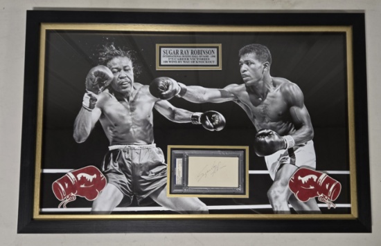 Framed Sugar Ray Robinson Autographed Index Card PSA Authentic