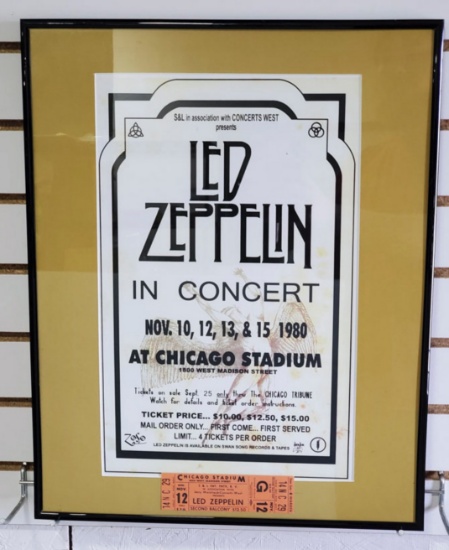 1980 Chicago Stadium LED Zeppelin Ticket and Poster .